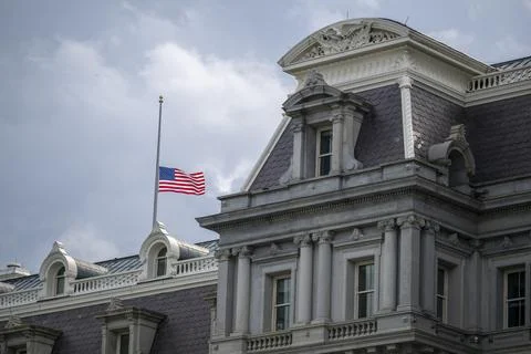 US flags fly at half-mast following the death of US Senator Lindsey Graham in Wa Stock Photos