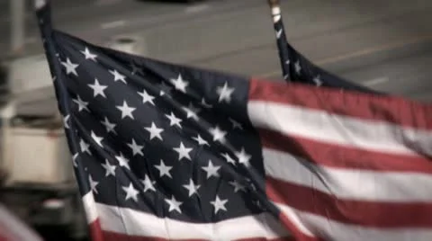 US Flags Highway Close Up Stock Footage 10880495