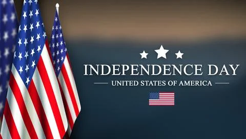 US flags with Independence Day text and a small United States flag icon on .. Illustrazione stock
