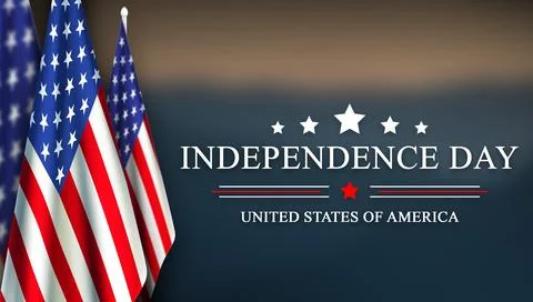 US flags on the left with Independence Day text, white stars, and a red sta.. Stock Illustration
