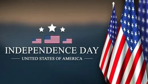 US flags on the right side with Independence Day text and three small Ameri.. Stock Illustration
