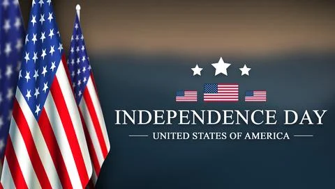 US flags on the right side with Independence Day text and three small Ameri.. Stock Illustration