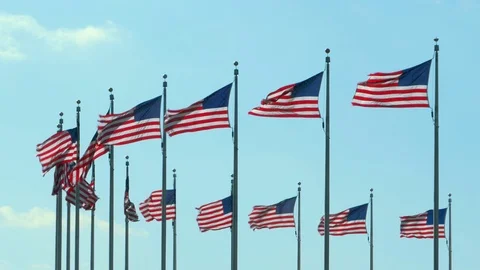 US Flags at Washington Monument 스톡 동영상 70203396