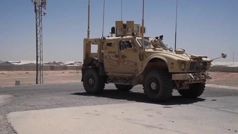 U.S. Forces Mine-Resistant Ambush Protected Vehicle driving in military compound Stock-Footage 201526870
