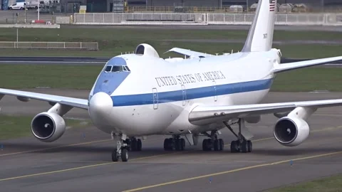 US Government Boeing E-4B Nightwatch Taxiing at International Airport Stock Footage 237540630