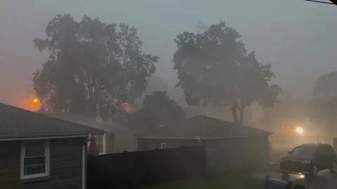 US: Heavy Rain and Strong Winds Sweep Through Highland, Indiana Stock Footage 337630638