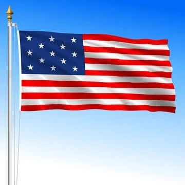US historical waving first 13 stars flag of USA, 1777-1795, illustration Stock Illustration
