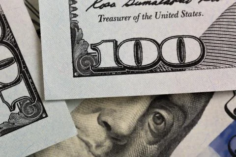US hundred  Dollar elements , super macro, close up photo Foto stock
