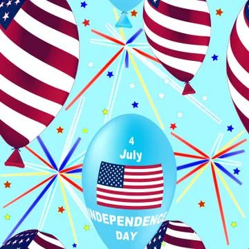 US Independence Day Seamless Pattern. Flying Rubber Balloons in Colors of the Stock Illustration