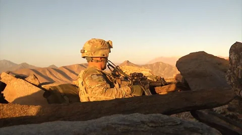 U.S. infantry soldiers from Forward Operating Base Airborne observation post Stock Footage 32631341