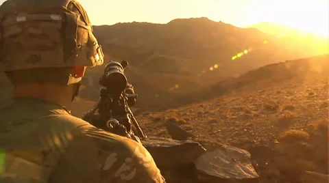 U.S. infantry soldiers from Forward Operating Base Airborne vantage point Stock Footage 32632084