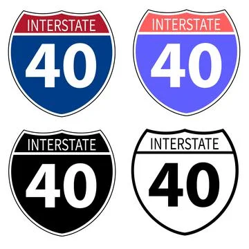 US Interstate 40 highway sign with route number and text. Interstate highway 스톡 일러스트