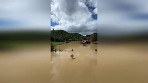 US: Interstate 40 Ravaged by Floods - Cocke County Left Stranded as Major Ro... Stock Footage 286006753