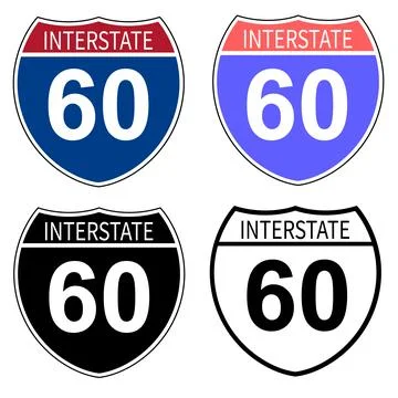 US Interstate 60 highway sign with route number and text. Interstate highway 스톡 일러스트