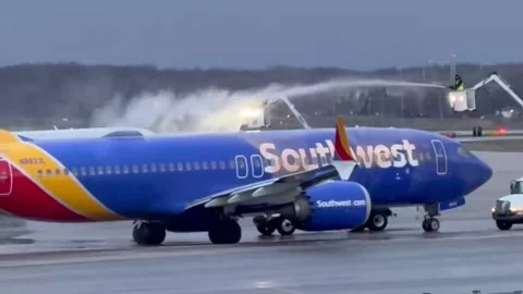 US: JetBlue Plane De-Iced Due To Cold Weather At Rochester Airport Stock Footage 332312920