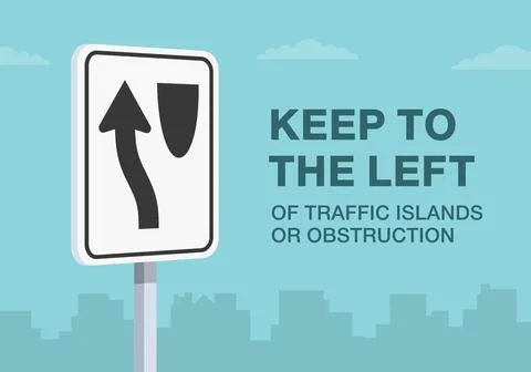 US "keep to the left" sign meaning. Keep to the left of traffic island. Stock Illustration