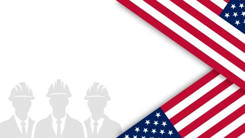 US Labor Day Background with American Flags and Worker Silhouettes. Stock Footage 341675982