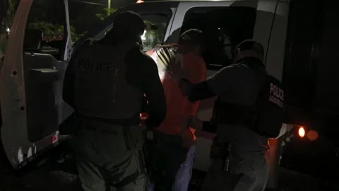 U.S. law enforcement agents handcuff an individual Stock Footage 334177244