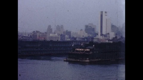 US Lines Pier Transatlantic Shipping Company New York City 1950s Vintage Film 動画素材 103201715