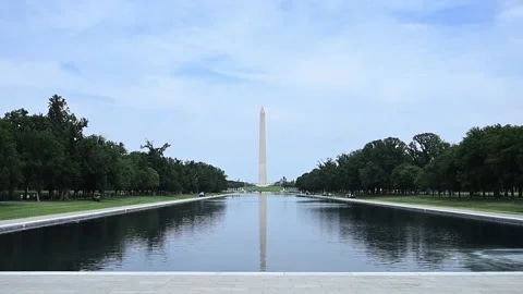 US: Maintenance and repair work underway at Lincoln Memorial Pool in Wash... Stock Footage 336639214