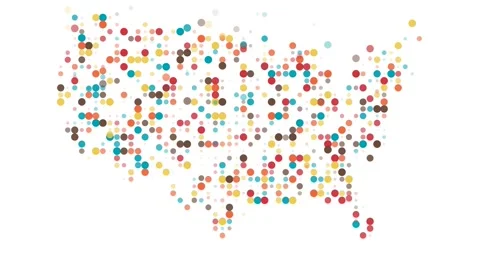 US Map Emerging from Falling Circles Stock Footage 312263923