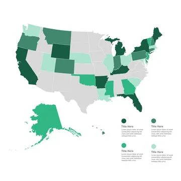 US Map Infographic, Heat Map, Vector Map, US, USA, America, States Map Stock Illustration
