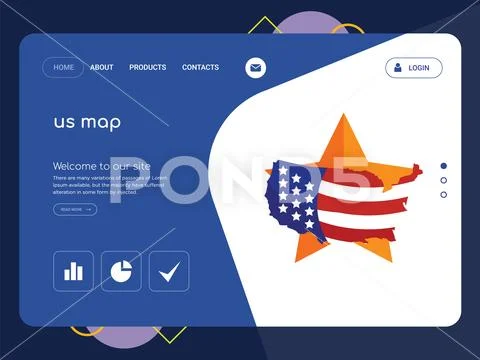 Us map Landing page website template design ~ Clip Art #90174215