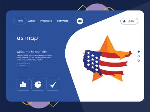 Us map Landing page website template design Free Stock Illustration