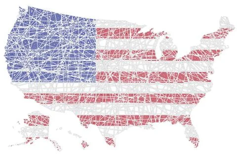 US map shaped on lined American national flag Stock Illustration