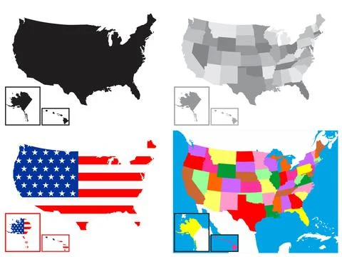 US maps set vector drawing united states of america illustration Stock Illustration