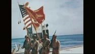 U.s Marine Corps Marching On Harbour With Flags Stock Footage