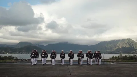 U.S. Marine Corps Silent Drill Platoon perform drill in Hawaii Stock-Footage 161243667