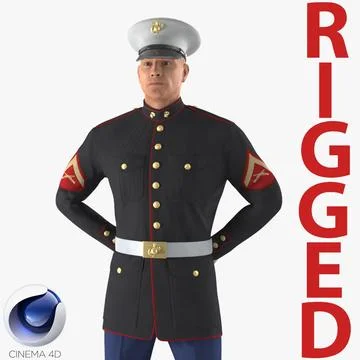 US Marine Corps Soldier in Parade Uniform Rigged for Cinema 4D 3D Model 3D Model