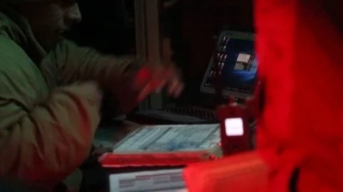 U.S. Marine using laptop computer during urban assault exercise Stock Footage 102769327