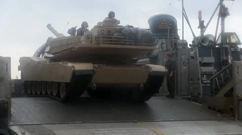 U.S Marines A1M1 Abrams Tank Offload Ssang Yong 14 Stock Footage 37711665