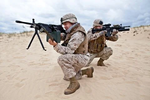 US marines in action Stock Photos