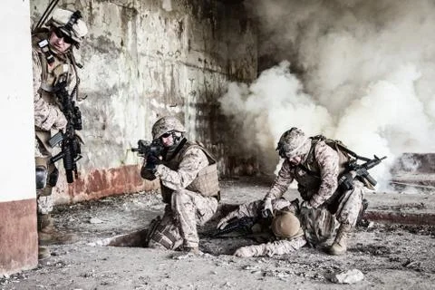 US marines in action Stock Photos
