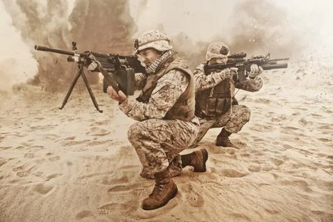 US marines in action Stock Photos