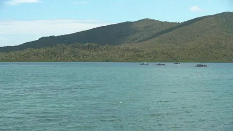 U.S. Marines ACV's grouped together during waterborne gunnery Stock Footage 274537063