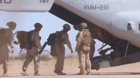 U.S. Marines boarding CH-53 Super Stallion Stock Footage 334835330