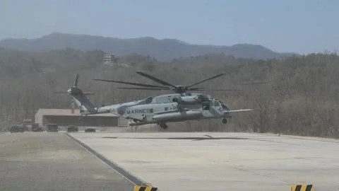 U.S. Marines CH-53 Super Stallion touching down Stock Footage 270717318