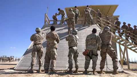 U.S. marines conduct rappel training at Camp Beuhring, Kuwait 動画素材 103201905