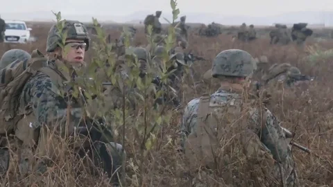 U.S. marines corps with machine gun conduct Exercise Trident Juncture 2018- 2018 Stock Footage 108300174
