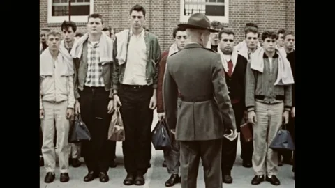 U.S. Marines Drill Instructor Briefs New Recruits At Arrival In Training Camp Video stock 126548237