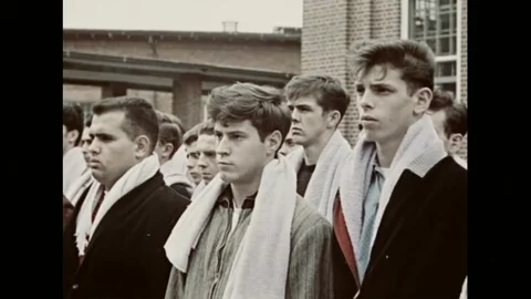 U.S. Marines Drill Instructor Briefs New Recruits At Arrival In Training Camp Video stock 126548421