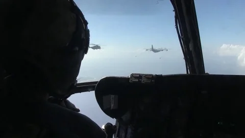 U.S. Marines with HMH-462 in CH-53E, perform aerial refueling training - 2017 Stock Footage 85029186