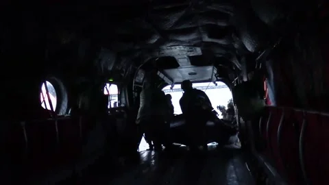 U.S Marines loading combat rubber raiding craft on to CH-47 Chinook helicopter Video stock 224488695