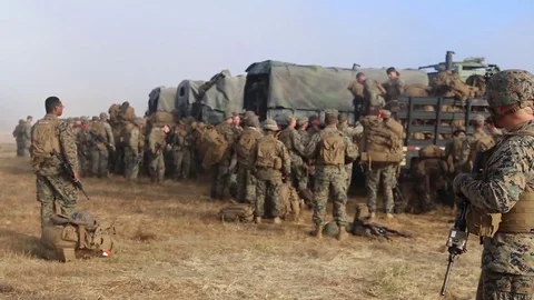 US Marines loading trucks at Camp Pendleton Stock Footage 81784201