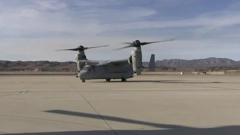 U.S. Marines MV-22 Osprey tiltrotor aircraft taxiing Stock Footage 300261202