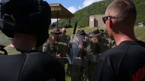 U.S. Marines participate in a non-lethal weapons fire demonstration - 2018 Stock Footage 94381834